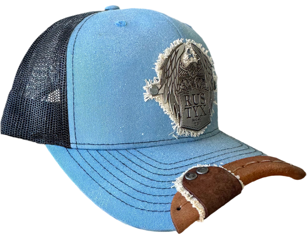 Rustyx wrap & tab design with Rustyx Pewter Eagle in blue and black.