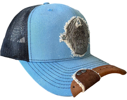 Rustyx wrap & tab design with Rustyx Pewter Eagle in blue and black.