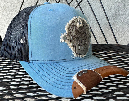 Rustyx wrap & tab design with Rustyx Pewter Eagle in blue and black.