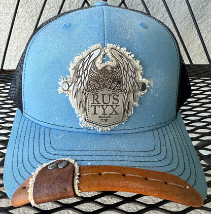 Rustyx wrap & tab design with Rustyx Pewter Eagle in blue and black.