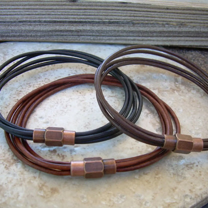 Thin strand bracelet with copper toned brass magnetic clasp